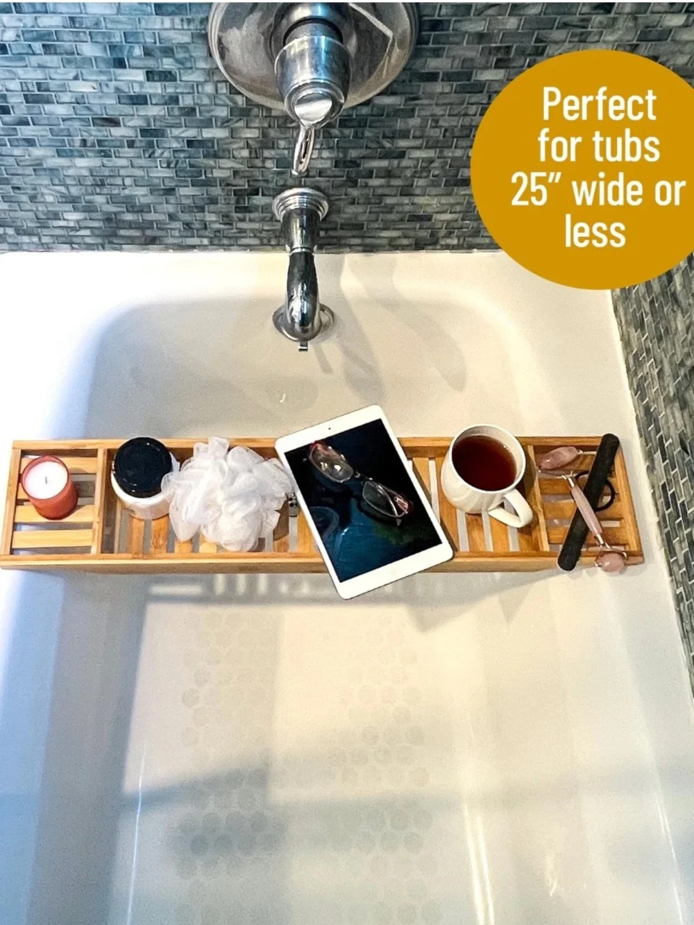 NIB Mind Reader Bamboo Bathtub Caddy Tray 27.5” Bath Spa Organizer Brown